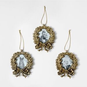 Set of 3 Gold Wreath Picture Frame Christmas Ornaments - Threshold Studio McGee